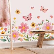 粉色花朵墙贴 可移除蝴蝶花卉墙贴 DIY乙烯基自粘墙贴 适用于婴儿房电视背景墙 儿童房 女孩房 卧室装饰 - 彩色 - 查看 2