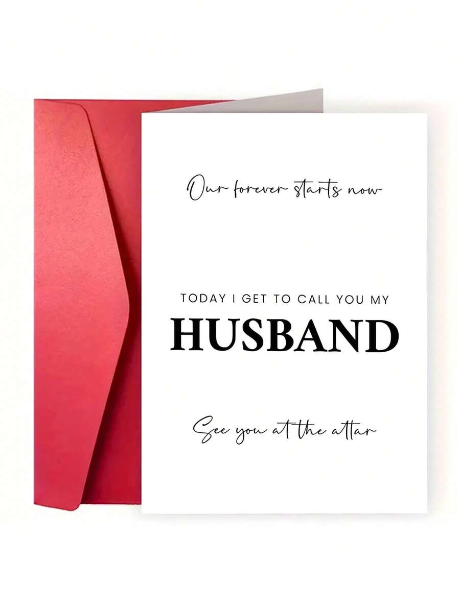 1 pieza Tarjeta romántica para el novio de boda - Mensaje elegante y sincero incluido, regalo perfecto de la novia - Rojo - Ver 1