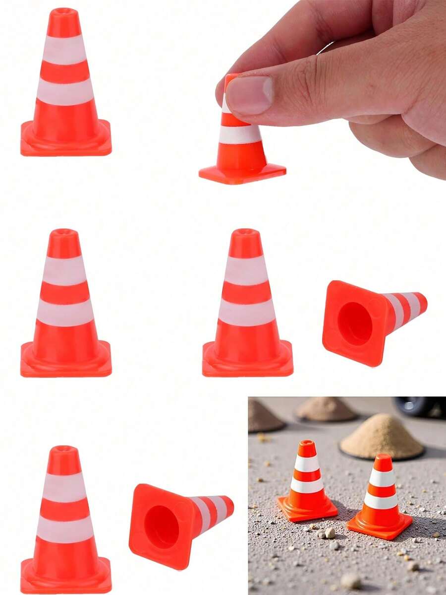 10pcs/12pcs Mini Traffic Cones, Plastic Mini Road Safety Cones, Suitable For Training, Small Sports Field Obstacle Building, Mini Road Practice Markers, Orange Traffic Warning Toy, Applicable To Miniature Landscape Sandbox, Toys, Party Favors - Multicolor - View 1