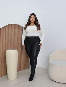 Plus Size Suplex Flannel Riding Pants With Cirrê Detail High Waist Clothing Women's Winter Fashion - 黑色 - 查看 2