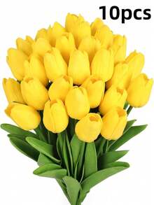 1/5/10/20支仿真黄色郁金香渐变粉色装饰花束，适用于家居装饰、情人节礼物、酒店、派对、婚礼、桌面摆设，美丽无异味 - 黃色 - 查看 10