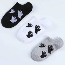 2双装女士趣味幽灵图案中筒袜/短袜，四季皆宜，休闲可爱，适合日常穿着