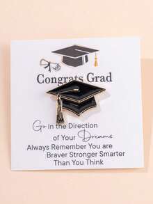 1pc Stylish Alloy Drip-Oil Graduation Cap Brooch, Packaged In Gift Box, Suitable For Graduation, Back To School, Teacher's Day Gifts - Black - View 2