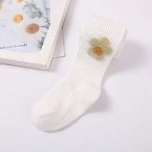 1pc Infant & Toddler Girls' Floral Accent Stirrup Tights, Spring/Autumn - Multicolor - View 4