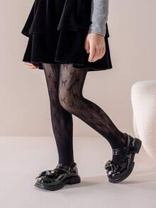 1件装女童蝴蝶镂空透明连裤袜，可爱甜美，柔软舒适黑色丝袜，经典简约薄款透气连裤袜，适合舞蹈练习/表演、度假、休闲活动 - 黑色 - 查看 5