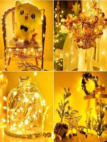 10 Battery Powered LED Mini String Lights Flashing Copper Wire Firefly Star Lights Suitable For Mason Jar Wedding Party Christmas Table Decoration, LED Fairy Lights, 100cm Silver Wire String Mini Lights Suitable For Bedrooms, Weddings, Mason Jars, DIY Crafts, Valentine's Day Scene Decoration, Flowers, Party Decoration, Yellow Lights, Fairy Lights Battery Powered String Lights Mason Jar Lights Silver Wire Lights Firefly DIY Parties Wedding Lights - 黃色 - 查看 2