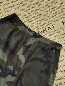 Women's Camouflage Cargo Casual Pants, Featuring Large Patch Pockets, An Elastic Drawstring Waistband, And A Tapered Cuff, Suitable For Daily Outdoor Leisure Activities. - 軍綠色迷彩 - 查看 4