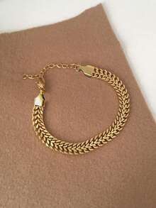 1条女童手链，嘻哈风格叠戴设计，不锈钢防水沙滩度假链手链，日常佩戴配饰（不含礼盒） - 金色 - 查看 4