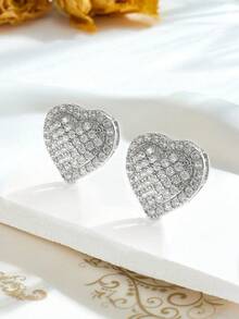 1 Đôi bông tai hình trái tim lấp lánh, trang sức bạc 925 dành cho nữ, thích hợp đeo hàng ngày, dự tiệc, làm quà tặng năm mới, quà sinh nhật, quà Valentine. - bông tai tình yêu - Xem 2