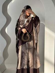 1pc Fashion Bright Chiffon Elegant Vacation Comfortable Loose Long Sleeve Solid Color Simple Breathable Casual Women Abaya Dress - Multicolor - View 3