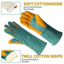 Leather MIG Welding Gloves - Heat Fire Resistant For Welding/Grilling/BBQ/Fireplace(Black/Brown/Blue),Green - Green - 查看 6