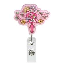 1 Peça Carretel Retrátil Floral, Suporte Expansível para Crachá com Flor de Útero de Acrílico, Adequado para Enfermeiras, Médicos, Voluntários, Clipes de Cartão de Identificação de Professores - Multicolorido - Visão 4