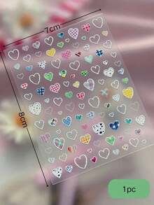 1片秋冬新款爱心美甲贴纸，彩色格子箔纸美甲装饰，时尚别致风格，适合情人节美甲装饰