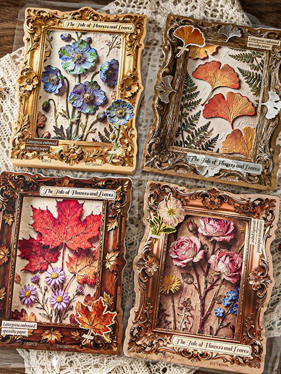 1pc Embossed Floral Stationery Paper, Botanical Themed Scrapbooking Background Material, Suitable For Bullet Journaling, Ins Style