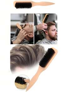 1pc Unisex Boar Bristle Smooth Comb, Tames Frizzy Hair, Edge Control Comb, Fluffy Wooden Handle Comb, Detangling Comb, Controls Hairline, Sleek Ponytail Comb - Includes Wide-Tooth Detangling Comb And Smoothing Comb, Convenient For Parting, Styling, Polishing And Straightening Hair, Creates Smooth, Frizz-Free Hairstyles, Suitable For Men And Women, Recommended As A Christmas Gift - Beige - View 3