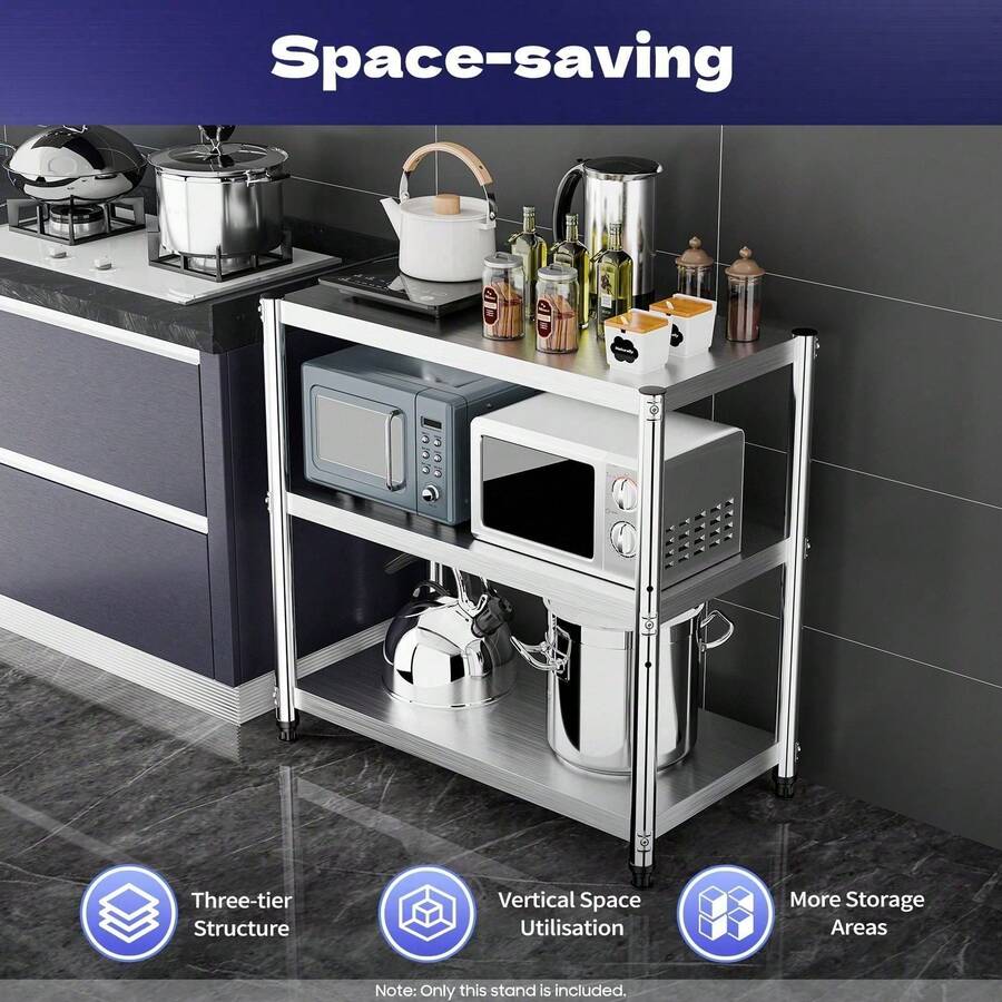 SanBouSi Stainless Shelves Unit Metal Shelf Rack 3 Layer Kitchen Storage Organizer Stand - Silver - View 1