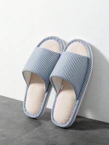 Dép đi trong nhà đế mềm unisex, kiểu dáng tối giản kẻ sọc, êm ái và thoải mái, thích hợp cho nhà ở, phòng ngủ, phòng khách trên sàn gỗ, dùng được cả bốn mùa. - Màu xanh nhạt - Xem 6