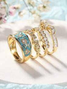 Bộ 4 chiếc nhẫn Cubic Zirconia cao cấp dành cho nữ, thích hợp làm quà tặng đám cưới, lễ đính hôn, tiệc tùng hoặc ngày Valentine. - 2 # - Xem 6