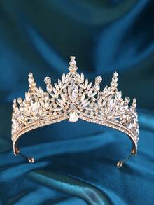 1件优雅奢华的巴洛克风格水钻皇冠头饰，新娘婚礼发饰，浪漫公主舞会派对皇冠，情人节配饰 - 金色 - 查看 4