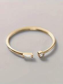 1 chiếc nhẫn đá Cubic Zirconia tinh tế, quà tặng đám cưới, đính hôn, kỷ niệm, ngày Valentine cho phụ nữ - Vàng - Xem 2