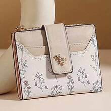 AANewLadies Elegant RFID Shielded Wallet, Compact Bi-Fold Zipper Clip With Multiple Slots, Beige And Light Blue Dotted Perfect For Daily Use Or Gifts Compact Wallet, Elegant Design, Decorative With Wallet Small Wallet - 黑與白 - 查看 3
