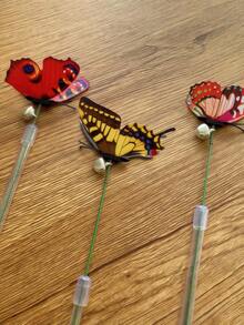 1pc Random Color Retractable Cat Teaser Wand Toy, Spring Butterfly Design, Entertaining Cat Scratching Supplies