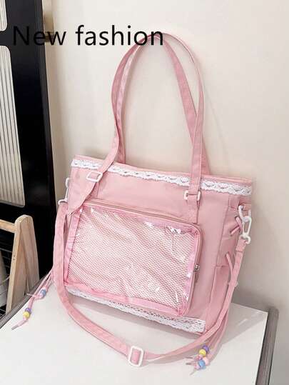 Kawaii Japanese Style Girl's Shoulder Bag,Transparent Decor Suitable For Cosplay, Anime Conventions, Casual Daily Use, Detachable & Adjustable Strap, Lightweight Tote Bag For Students, Cute & Stylish Design For Women,