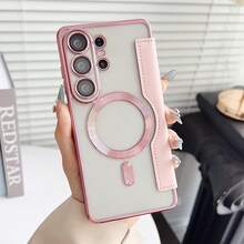 适用于三星 Galaxy S26 Ultra、S25 FE、S24 Plus、S23+、S25 Edge、S22、A07、A15、A16、A17、A55、A56 的时尚奢华菱形 PU 皮革钱包式手机壳,带卡槽,支持磁吸无线充电,全包防震保护套 - 粉色 - 查看 5