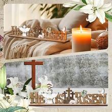 1pc,Easter Bunny And White Wooden Farmhouse Tabletop Logo Decoration, Suitable For Fireplace Tabletop Ornaments - Multicolor - View 5