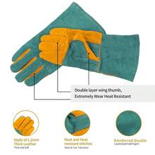 Leather MIG Welding Gloves - Heat Fire Resistant For Welding/Grilling/BBQ/Fireplace(Black/Brown/Blue),Green - Green - 查看 8