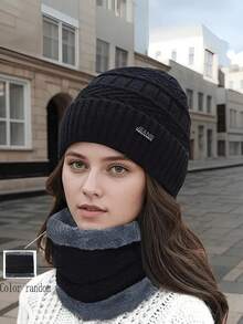 2pcs/Set Hat & Scarf For Women, Autumn/Winter Warm Knitted Hat With Thermal Lined, Versatile Riding Ear Protection Hat & Fuzzy Scarf, Random Color - Multicolor - View 15