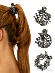 1pc/3pcs FRDTLUTHW Rhinestone Small Hair Claw Clips For High Ponytail, Shining Hair Claw For Women Thick Long Hair (3 Colors, Pack Of 3) Hair Jaw Clip Hair Clamps Hair Clutch Hair Catcher Clip, School Stuff, College Fall Winter Hair Clip Hair Accessories For Women For Vacation Outfits Woman - Multicolor - View 15