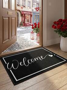1pc Washable Simple Black "Welcome" Velvet Doormat, Soft & Skin-Friendly For Autumn/Winter, Non-Slip And Machine Washable, Suitable For Decoration In Living Room, Study, Dining Room, Kitchen, Bathroom, Gaming Room, Etc. Upgraded Material, Soft, Washable, Easy To Clean, Front/Back Doormat, All Season, Personalized & Fashionable Home Decor. This Product Is Velvet Carpet, Suitable For Indoor Use, Please Purchase Carefully For Outdoor Use. Product Thickness Is 0.7mm. Thank You For Your Visit! - Black - View 5