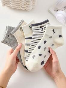 5 Pairs Women's Ankle Socks, Cute Bow & Striped Patterns, Low-Cut Breathable Socks, Comfortable Shoe Companion - Multicolor - View 8
