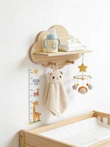 可爱云朵造型悬浮置物架，适合婴儿房/儿童房悬挂式收纳架/卧室/婴儿房壁挂式置物架，木质收纳架，云朵造型壁挂置物架 - 木色雲朵 - 查看 6