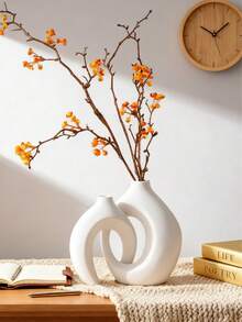 两件套现代白色金色花瓶 - 2 个花环造型的现代简约装饰花瓶，适用于客厅、玄关、书架、壁炉架、中心装饰，非常适合插干花和绿植，节日装饰 - 多色B - 查看 3