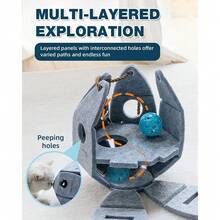 Foldable Felt Interactive Cat Ball Toy With Bell, Durable & Chew-Resistant, Suitable For Kittens & Adult Cats, Releases Hunting Instincts, Keeps Cats Happy & Entertained, Pet Toy - Grey - View 4