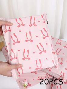 20个装心形粉色蝴蝶结红色丝带收纳袋，PE塑料邮寄袋，加厚物流袋，适用于女性、情人节、母亲节、返校季、交通运输、服装、文具、派对礼品包装，多功能包装，理想的节日礼品包装，满足您的所有需求 - 粉色 - 查看 8