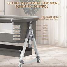 Lcchabls 5 In 1 Baby Bassinet & Bedside Sleeper With Rocking Mode, Portable Bassinet With Wheels, Foldable Bedside Crib With 6 Adjustable Height, Breathable Mesh, Soft Mattress, Storage Basket & Removable Mosquito Net - 灰色 - 查看 6
