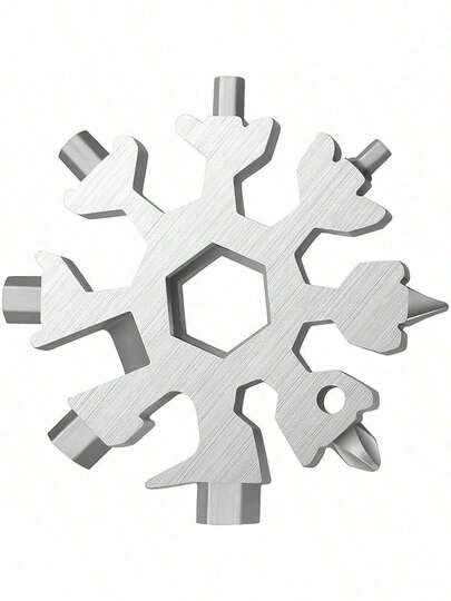 1pc 18-In-1 Snowflake Multi-Tool - Stainless Steel Wrench With Flathead Screwdriver And Screwdriver Bits, Compact Keychain Multi-Tool, Suitable For Daily Use - Compact, Practical, Essential For Men - Ideal Unique Gift For DIY Enthusiasts And Outdoor Lovers