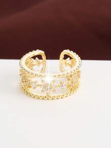 1枚星形设计立方氧化锆镶嵌可调节开口戒指，女士款