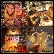 10 Battery Powered LED Mini String Lights Flashing Copper Wire Firefly Star Lights Suitable For Mason Jar Wedding Party Christmas Table Decoration, LED Fairy Lights, 100cm Silver Wire String Mini Lights Suitable For Bedrooms, Weddings, Mason Jars, DIY Crafts, Valentine's Day Scene Decoration, Flowers, Party Decoration, Yellow Lights, Fairy Lights Battery Powered String Lights Mason Jar Lights Silver Wire Lights Firefly DIY Parties Wedding Lights - 黃色 - 查看 7