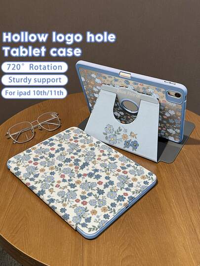 一体式设计，适用于 iPad 10/9/2025 Pro 11 英寸，蓝色花卉图案平板电脑保护套，透明亚克力后盖，支持自动唤醒/睡眠，多角度支撑带笔槽，办公和学习必备保护套，非磁性。