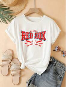 Men's New Casual Sports T-Shirt Boston Red Sox Baseball T-Shirt Est 1970 Men's Sport Tee Black Classic Team Logo Shirt For Fans And PlayersSuitable For Baseball, Ice Hockey, Rugby, Sports Eventsholiday Partiesoutingssports And Other Holiday Gifts - 白色 - 查看 5