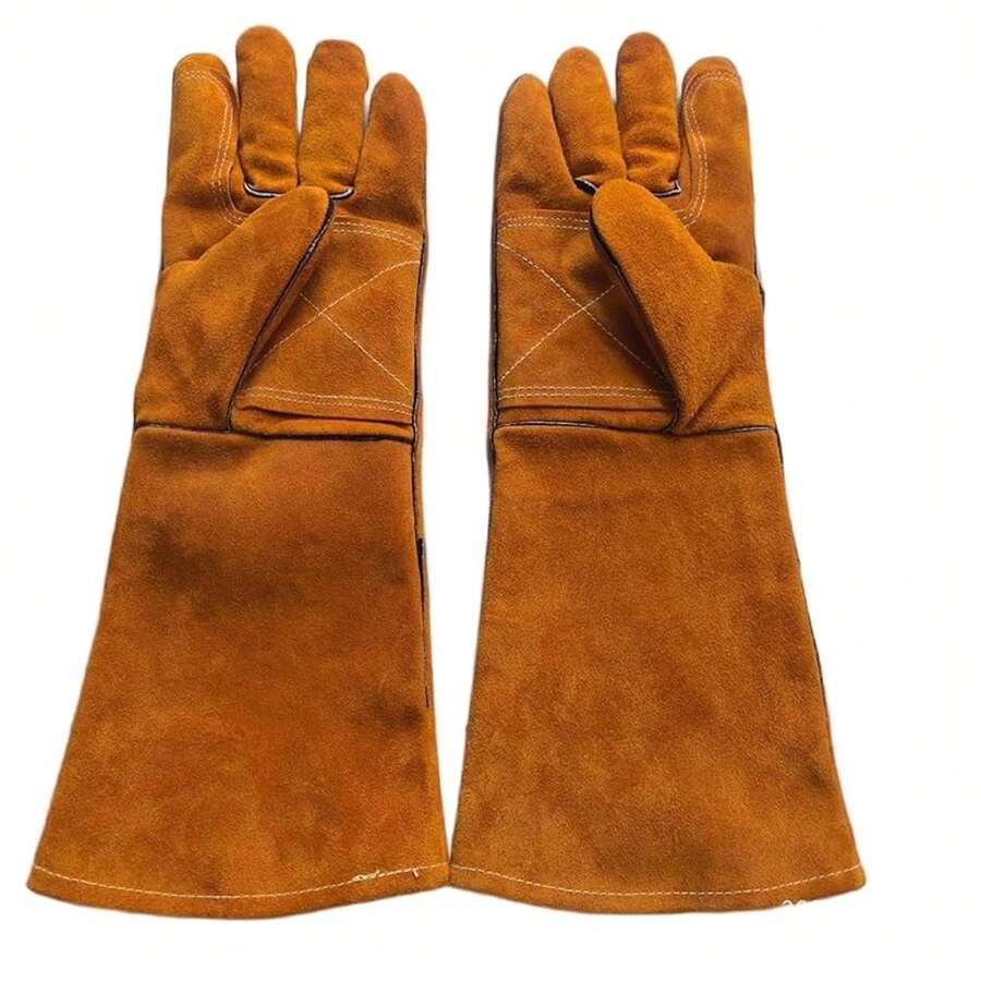 Leather MIG Welding Gloves - Heat Fire Resistant For Welding/Grilling/BBQ/Fireplace(Black/Brown/Blue),Brown16Inches - 棕色 16 英寸 - 查看 1