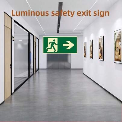 1个夜光紧急出口标志，亚克力发光安全疏散指示器，自粘墙贴，适用于办公室、酒店、走廊和工厂（30x15厘米）