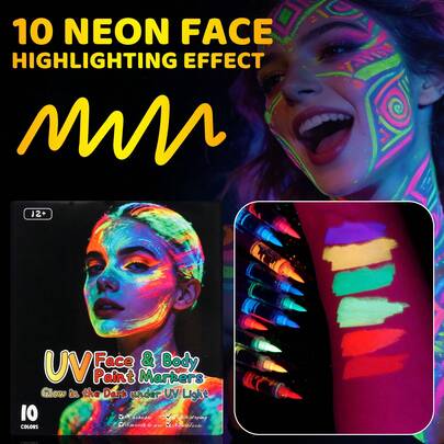 New 8/10 Color Glow In The Dark Pens, Presenting Vibrant Luminous Effect Under UV Light, High-Performance, Suitable For Parties, Festivals, Valentine's Day And Other Occasions, An Ideal Gift Choice. This Felt-Tip Acrylic Paint Marker Set Is An Ideal Choice For Painting, Makeup, And Art Supplies, Featuring A Free-Flowing Ink System, Rich Colors, And Comes With Clear Coloring Pages.
