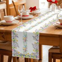 Easter Bunny Egg Flower Leaf Plant Table Runner Holiday Party Decor Washable Farmhouse Kitchen Dining Table Runner Easter Decorations - Multicolor - View 7