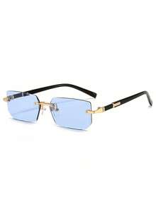 Unisex Frameless Square Glasses-Light Decorative Glasses With Reflective Lens, Metal Hinge And Black Mirror-Daily Style Modern Fashion Accessories, Fashion Frame, Simple Design, Advanced Manufacturing, Neutral Style, Fashion Lovers First Choice NZCB - 漸層棕褐色 - 查看 1