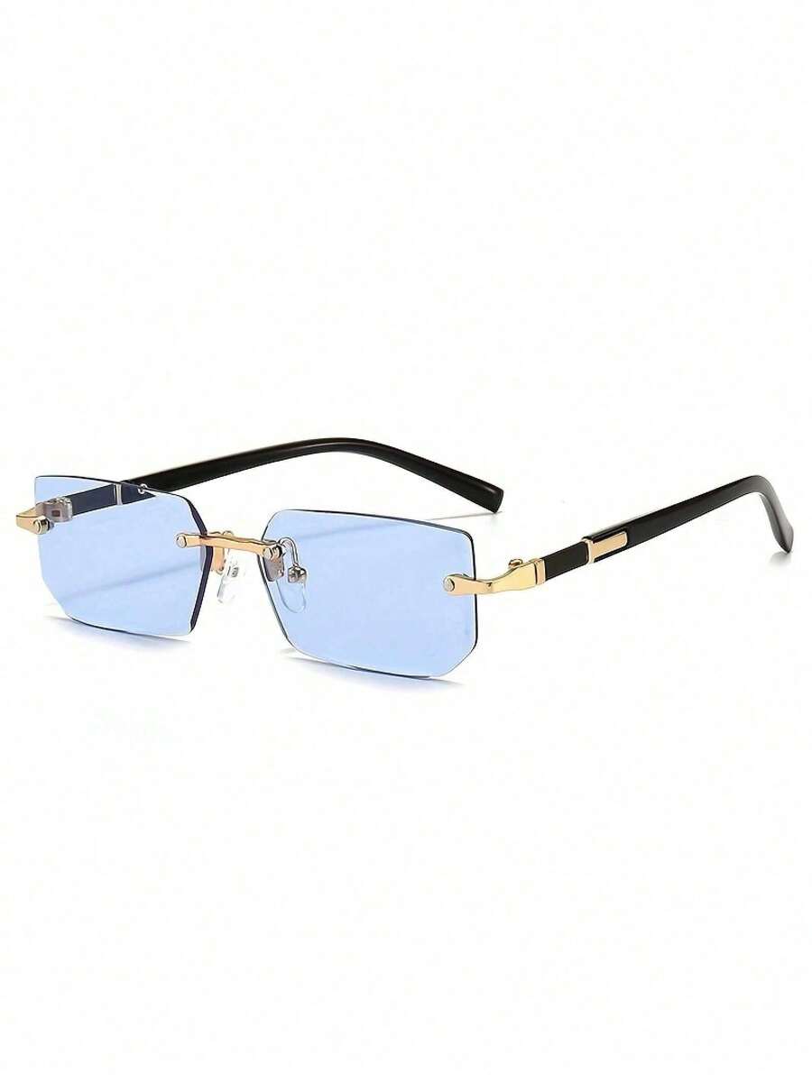 Unisex Frameless Square Glasses-Light Decorative Glasses With Reflective Lens, Metal Hinge And Black Mirror-Daily Style Modern Fashion Accessories, Fashion Frame, Simple Design, Advanced Manufacturing, Neutral Style, Fashion Lovers First Choice NZCB - 漸層棕褐色 - 查看 1